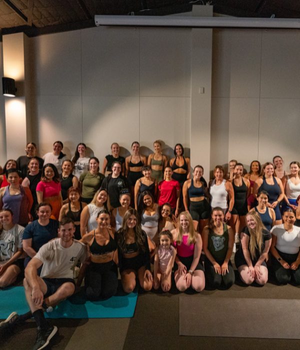 A large group of 4ME Pilates Keilor Downs members gathered together in the studio.